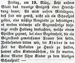 Die „Celleschen Anzeigen“, die damals nur mittwochs herausgegeben wurden, wiesen vorab nur einmal auf das Ereignis hin, und zwar am 17. März 1847.