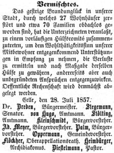 Aufruf zur Hilfeleistung in den Celleschen Anzeigen vom 29. Juli 1857.