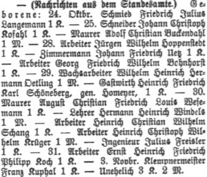 Cellesche Zeitung vom 6. November 1893: Das Standesamt macht die Geburt von Julius Freisler bekannt. Repro: Blazek